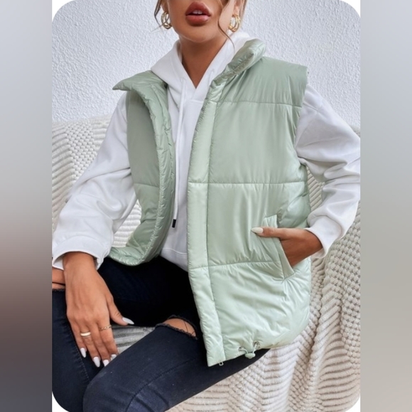 VTG Vest Rare Mint Green Pastel Shade Snap Down Sweatshirt w/ Pockets! Size 12 - Picture 4 of 13